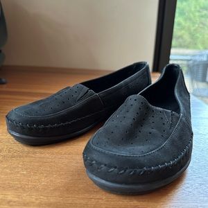 bussola black leather laser cut loafers